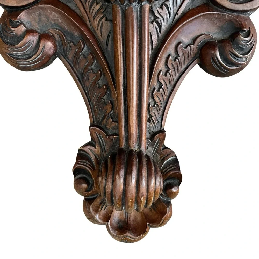 Vintage Hand Carved Solid Wood Wall Shelves Pair Floating Sconce Antique Display